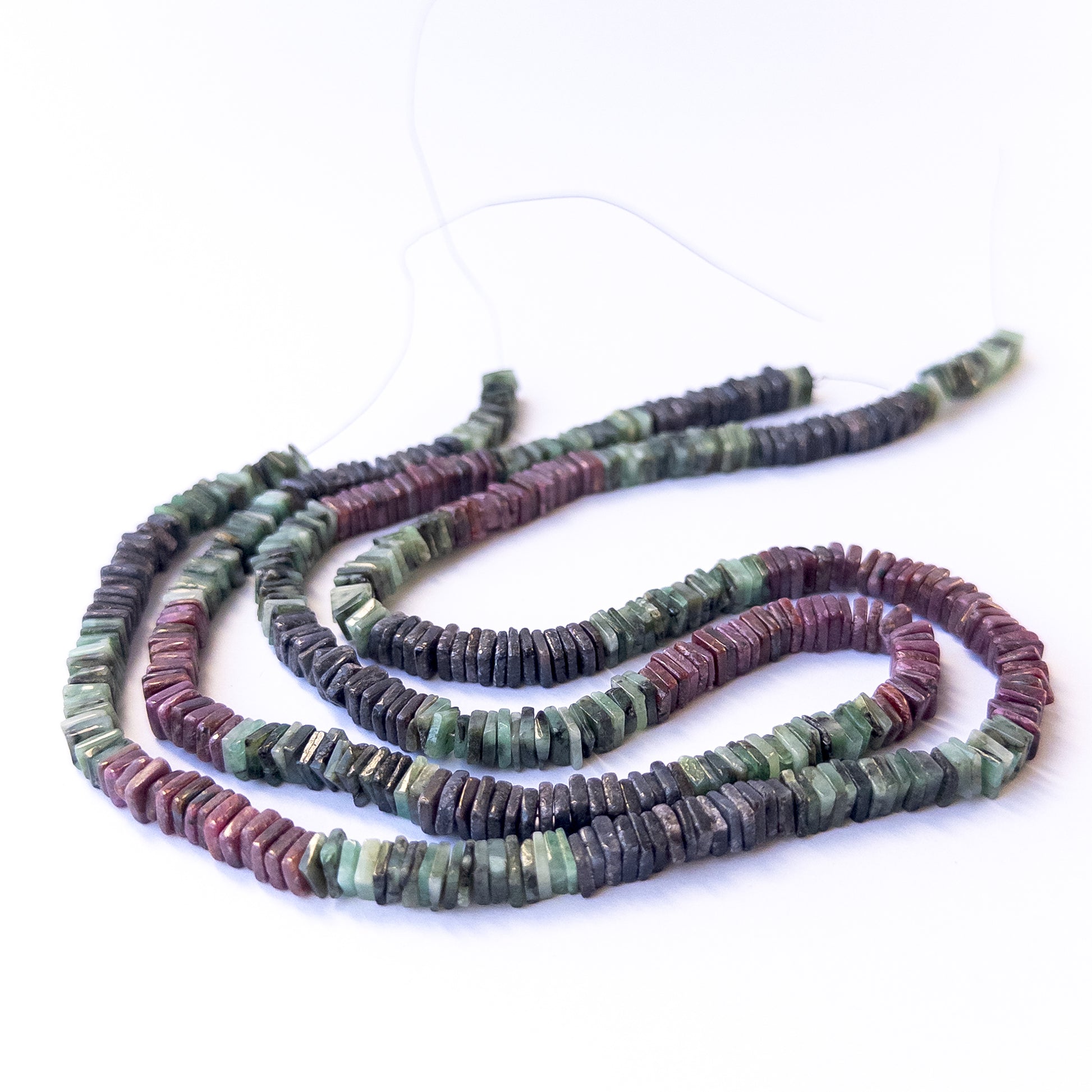 Genuine ruby, sapphire and emerald stone beads with polished smooth square heishi shaping for DIY jewellery.