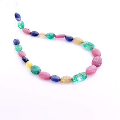 Set of 23 smooth oval multi stone beads 6–7mm, 45 carats, ideal for bespoke jewellery and artisan settings.