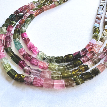 Natural gemstone beads for DIY jewellery featuring Multi Tourmaline in rectangular cut and glossy finish.