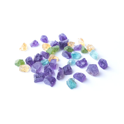 Genuine Amethyst, Citrine, Apatite and Peridot rough stones in 7–8mm size with natural raw texture.