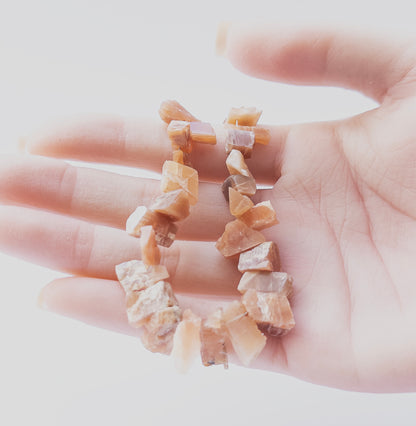 Peach Moonstone | Drilled Rough | 10-15mm Bead Size | 40 Pieces | 101 Carats