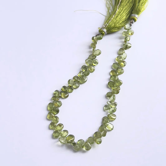 Natural gemstone beads for DIY jewellery, Peridot smooth drops with luminous green hues.