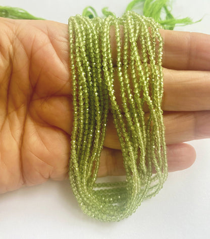 Lustrous faceted Peridot rondelle stones with subtle colour variation and fine clarity.