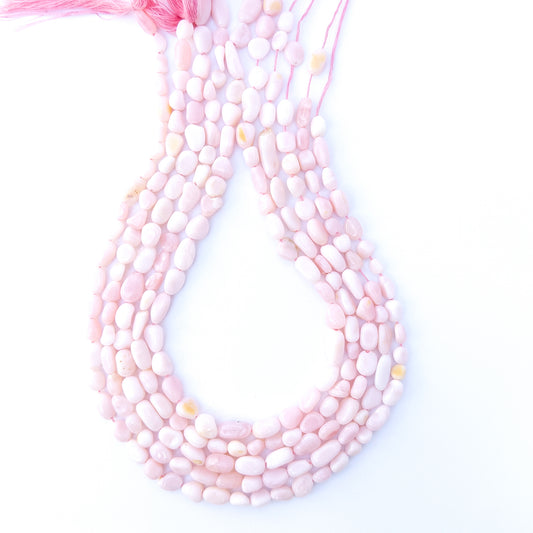 Authentic Pink Opal tumble stone beads for DIY jewellery, showcasing pastel colour and polished texture.