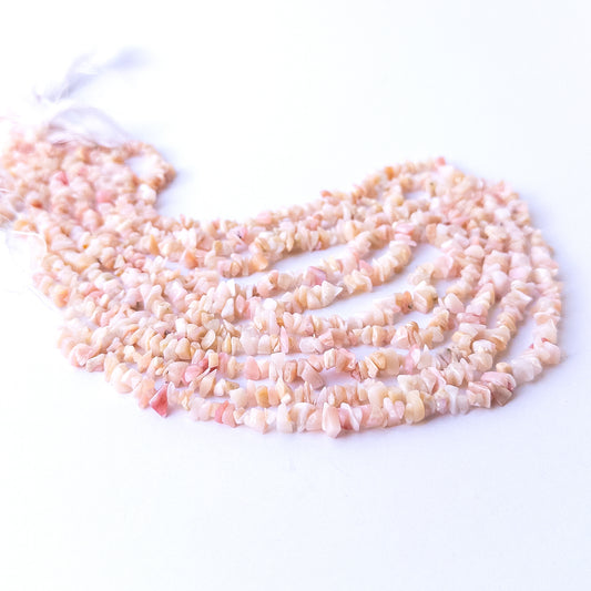Genuine Pink Peruvian Opal stone beads in natural chip form with gentle blush colour ideal for DIY jewellery making.