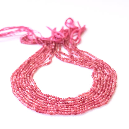 Pink Strawberry Quartz faceted rondelle gemstone beads in 2.3–2.4mm size on a 32cm strand for DIY jewellery.