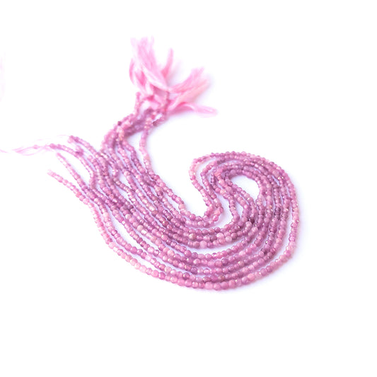 Natural Pink Tourmaline faceted rondelle stone beads 2.4–2.5mm displayed neatly for DIY jewellery and authentic gemstone designs.