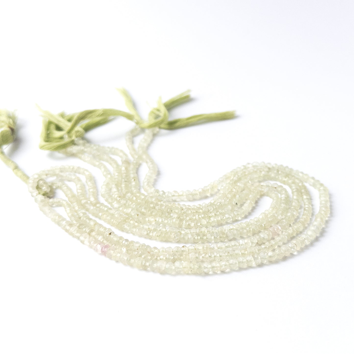 Authentic Prehnite stone beads, 3.5–4.2mm faceted rondelles ideal for handmade jewellery components.
