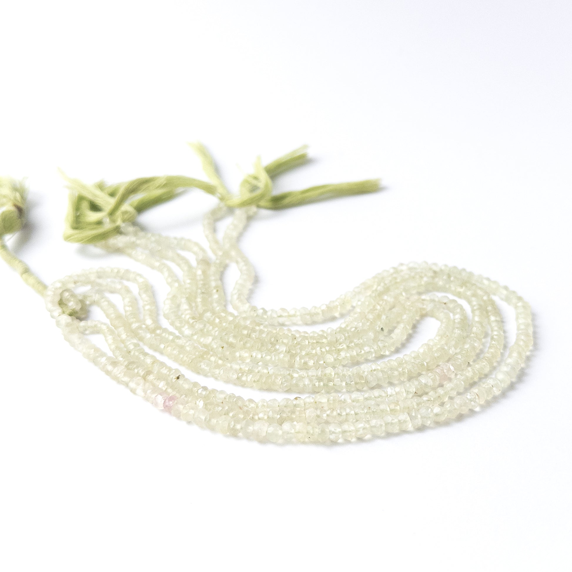 Authentic Prehnite stone beads, 3.5–4.2mm faceted rondelles ideal for handmade jewellery components.