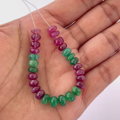 Emerald & Ruby | Smooth Rondelle | 6.2-6.9mm Bead Size | 27 Pieces | 43 Carats