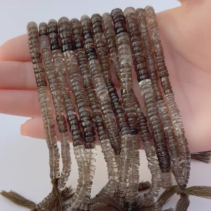 Smoky Quartz | Smooth Rondelle | Multiple 4.5-6.7mm Bead Size | 20cm Strand Length