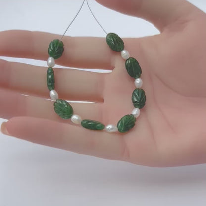 Emerald and Freshwater Pearls | Carved | 11.2 -12 X 7.2-8mm Bead Size | 8 Pieces | 32 Carats