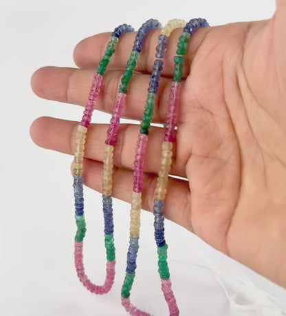 Multi Precious Beads | Faceted Rondelle | 3.5-4mm Bead Size | 40 or 43cm Strand Length | 61 Carats