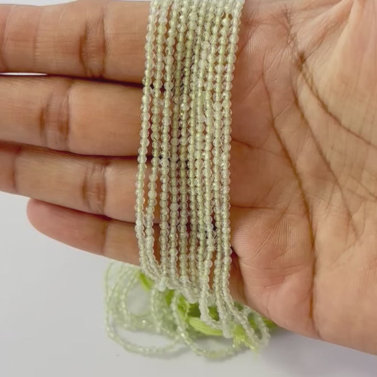 High‑quality faceted Prehnite gemstone strand with uniform 2.2mm rondelle beads