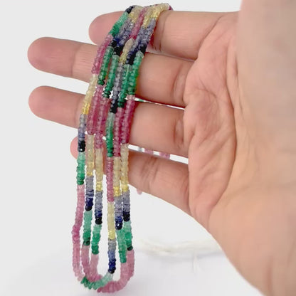 Multi Precious Beads | Faceted Rondelle | 3-3.5mm Bead Size | 41 or 43 or 44cm Strand Length | 40 Carats
