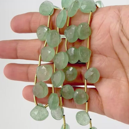 Green Strawberry Quartz | Faceted Briolette | 10.3-13mm Bead Size | 50cm Strand Length | 37 Pieces