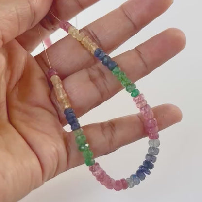 Multi Precious - Ruby, Emerald, Sapphire | Faceted Rondelle | 4.1 - 5mm Bead Size | 21cm Strand Length | 48 Carats