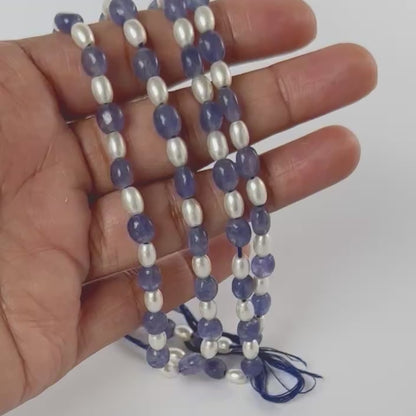 Blue Quartz and Shell Pearls | Smooth Oval | 5.5-6.4mm Bead Size | 55cm Strand Length