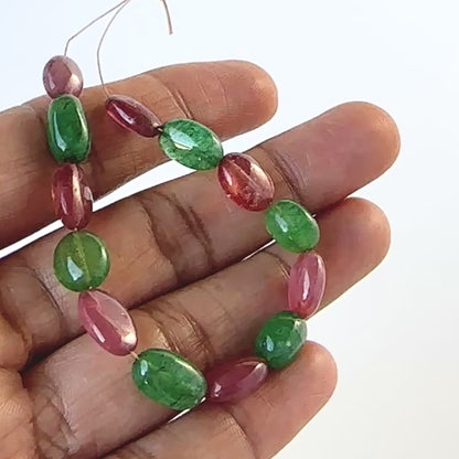 Ruby & Emerald | Smooth Oval | 7.8-11.3mm Bead Size | 13 Pieces | 44 Carats