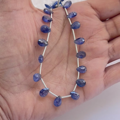 Blue Sapphire | Pear Faceted Almond  | 7-9mm Bead Size | 18 pieces | Top Side Drilled | 33 Carats