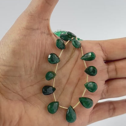 Emerald | Faceted Teardrop | 9.5-14mm x 7.5-8.5mm Bead Size | 14 Pieces | 47 Carats