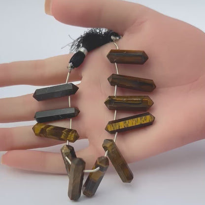 Tiger Eye | Faceted Pencil | 6.4-8mm Bead Size | 11 Pieces