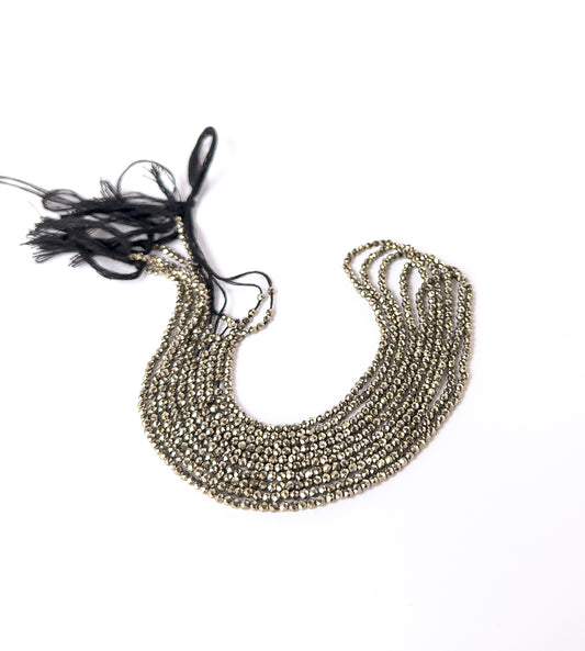 Genuine Pyrite faceted rondelle beads in 2.2mm size, ideal for DIY gemstone jewellery making.