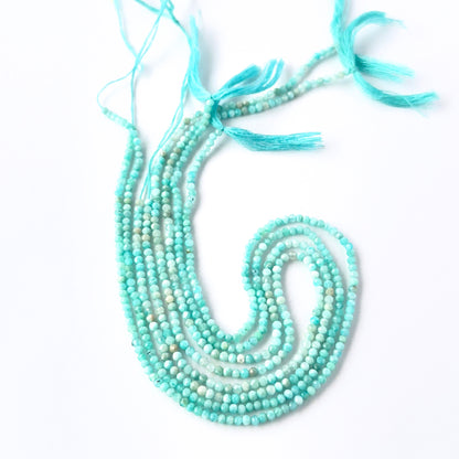 Close view of Amazonite faceted rondelle beads showing cut, clarity and premium gemstone quality.