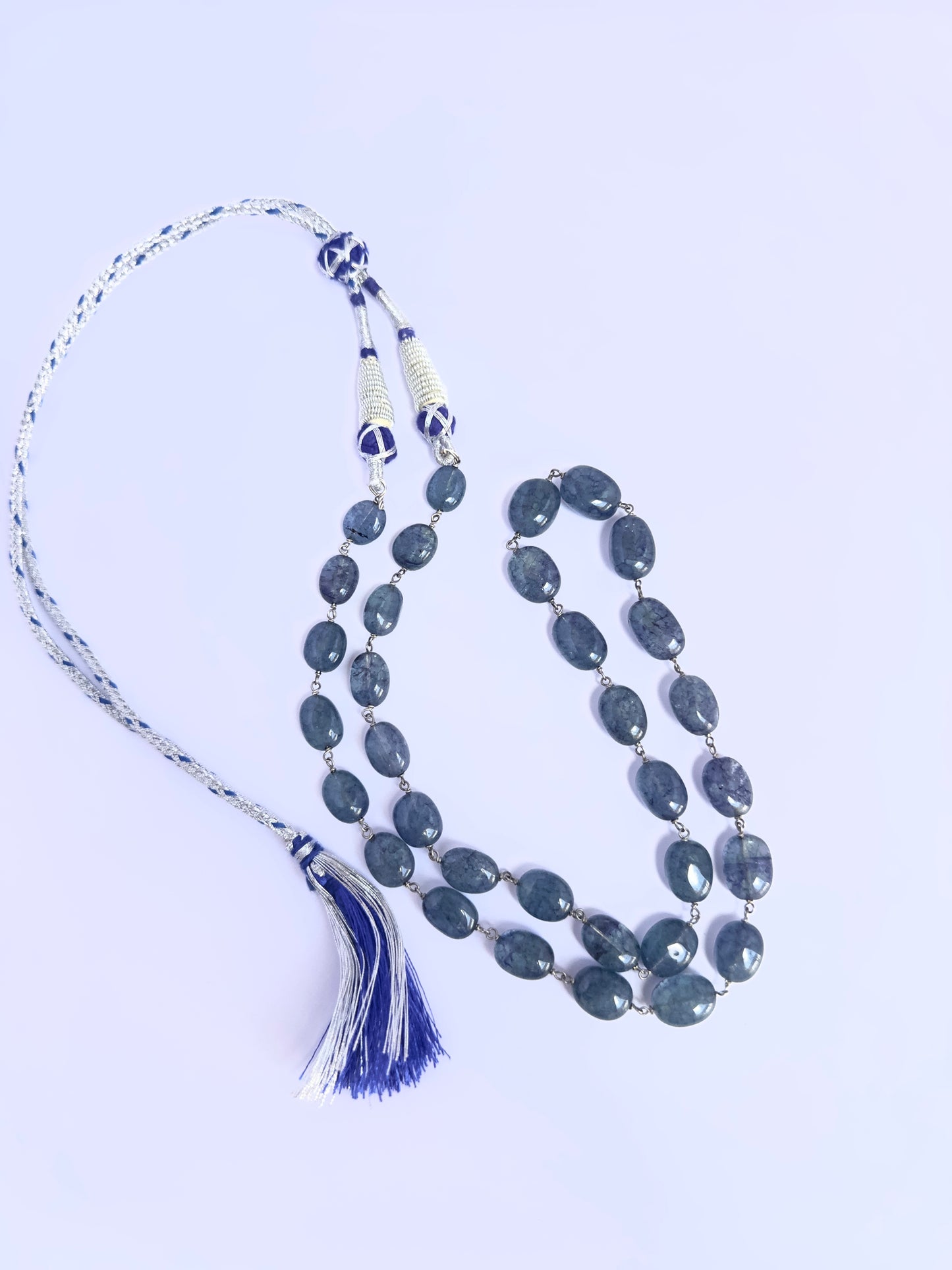 Quartz stone beads necklace, luminous clarity, smooth oval design, 52cm adjustable length.