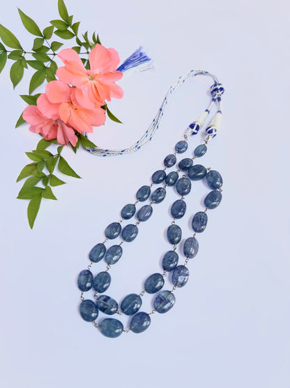 Quartz gemstone beads necklace, polished oval cut, radiant shine, versatile styling for fashion.