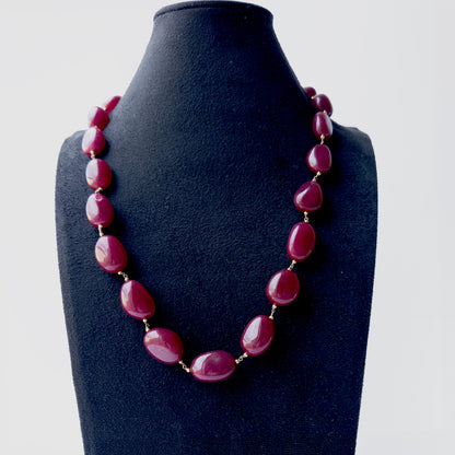 Genuine Quartz gemstone jewellery displaying rich raspberry pink hues and beautifully polished organic bead shapes.
