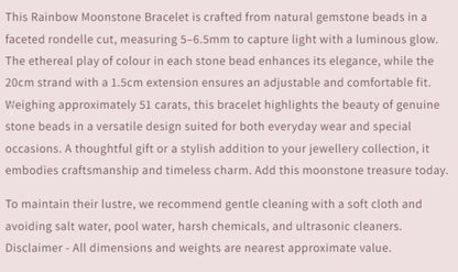 Rainbow Moonstone Bracelet | Faceted Rondelle | 5-6.5mm Bead Size | 20cm Length | Adjustable | 51 Carats