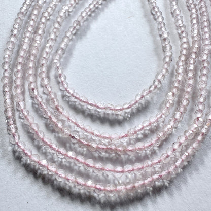 Faceted Rose Quartz beads in 2.2mm size with consistent cut and elegant pastel colour.