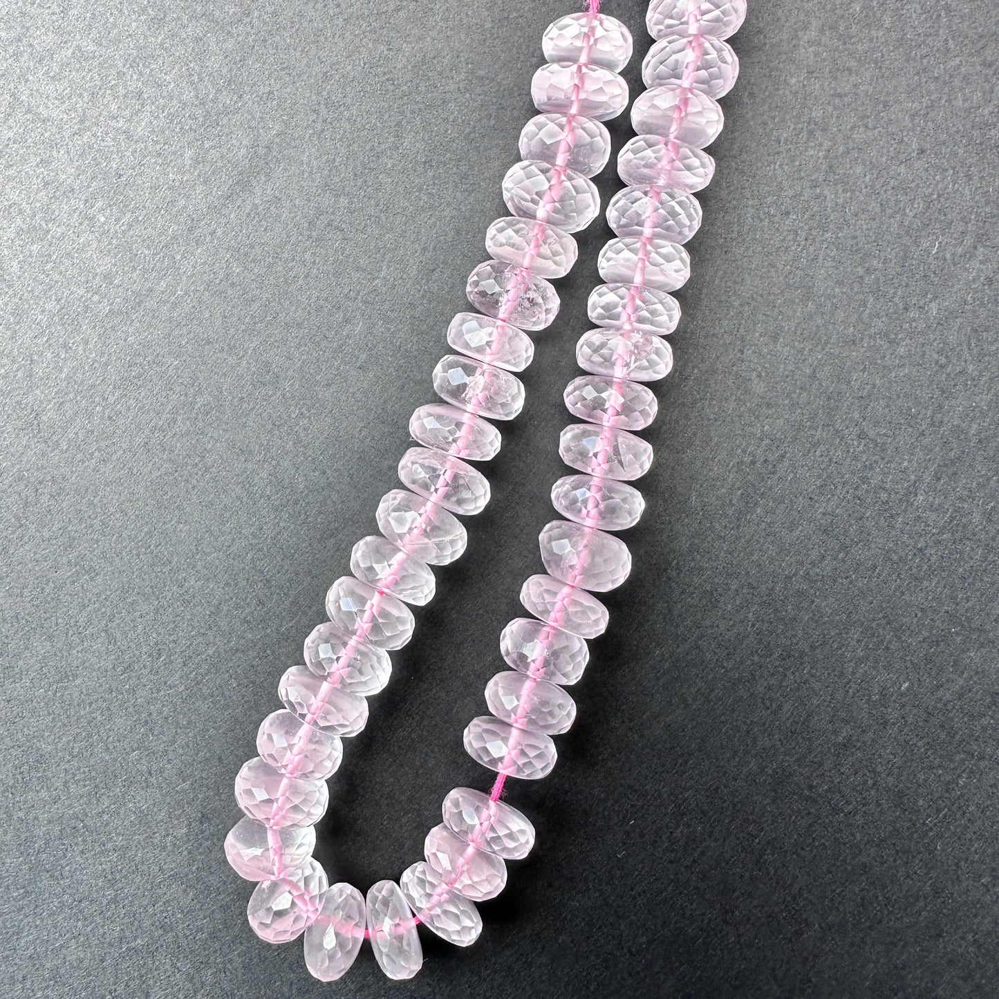 Stone Beads in Rose Quartz with refined micro faceted rondelle cut for handmade jewellery components.