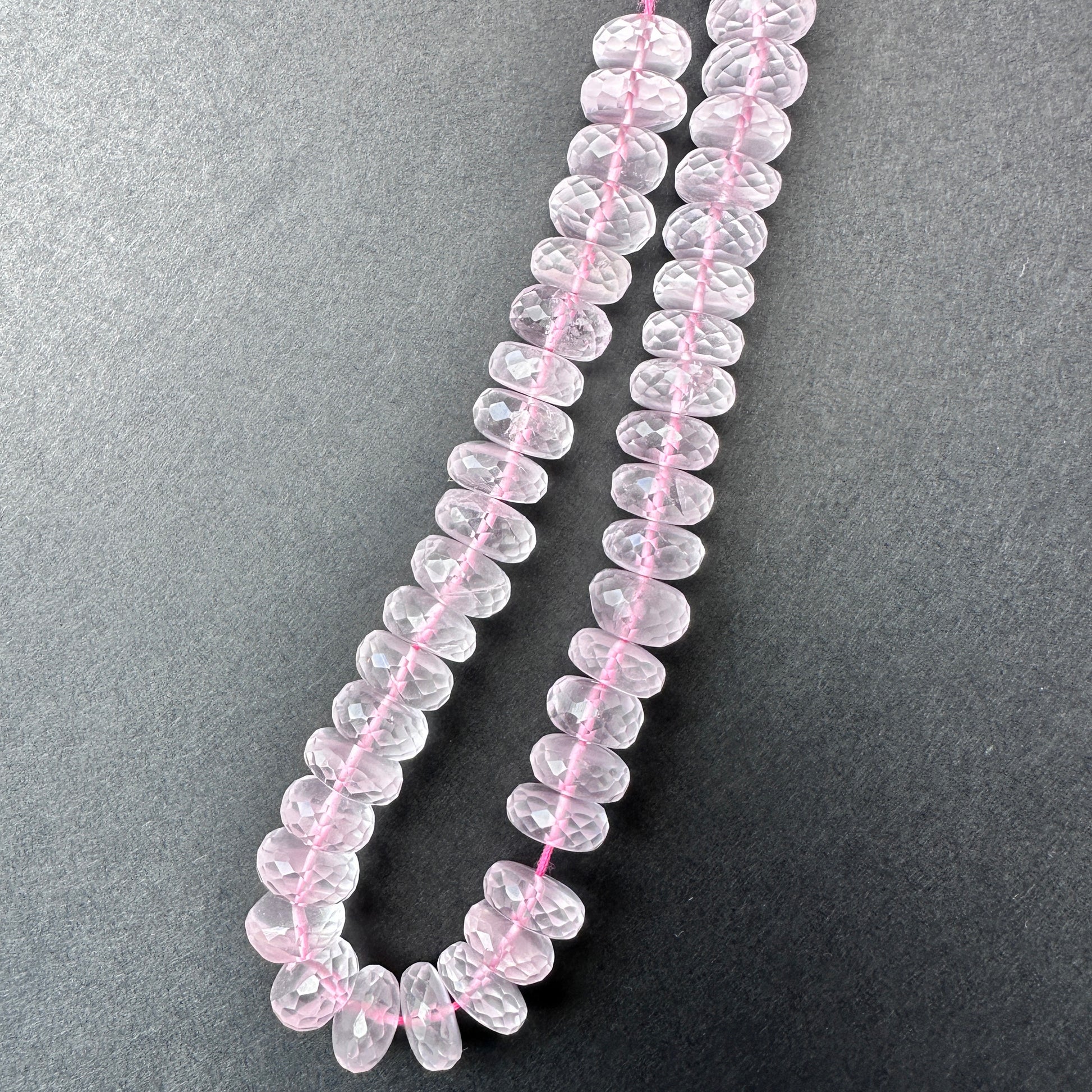Stone Beads in Rose Quartz with refined micro faceted rondelle cut for handmade jewellery components.