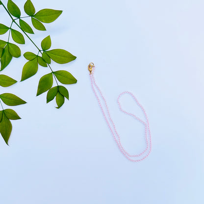 Natural gemstone necklace featuring 2.5mm faceted Rose Quartz beads.