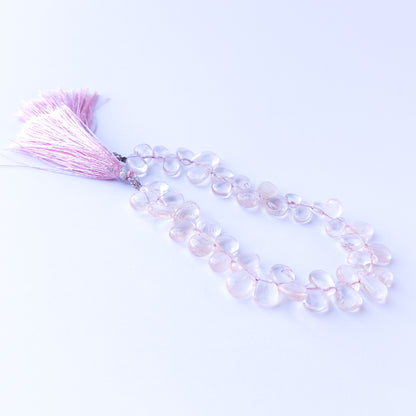 High‑quality rose quartz briolette gemstone beads with gentle shine and natural pastel colour variation.