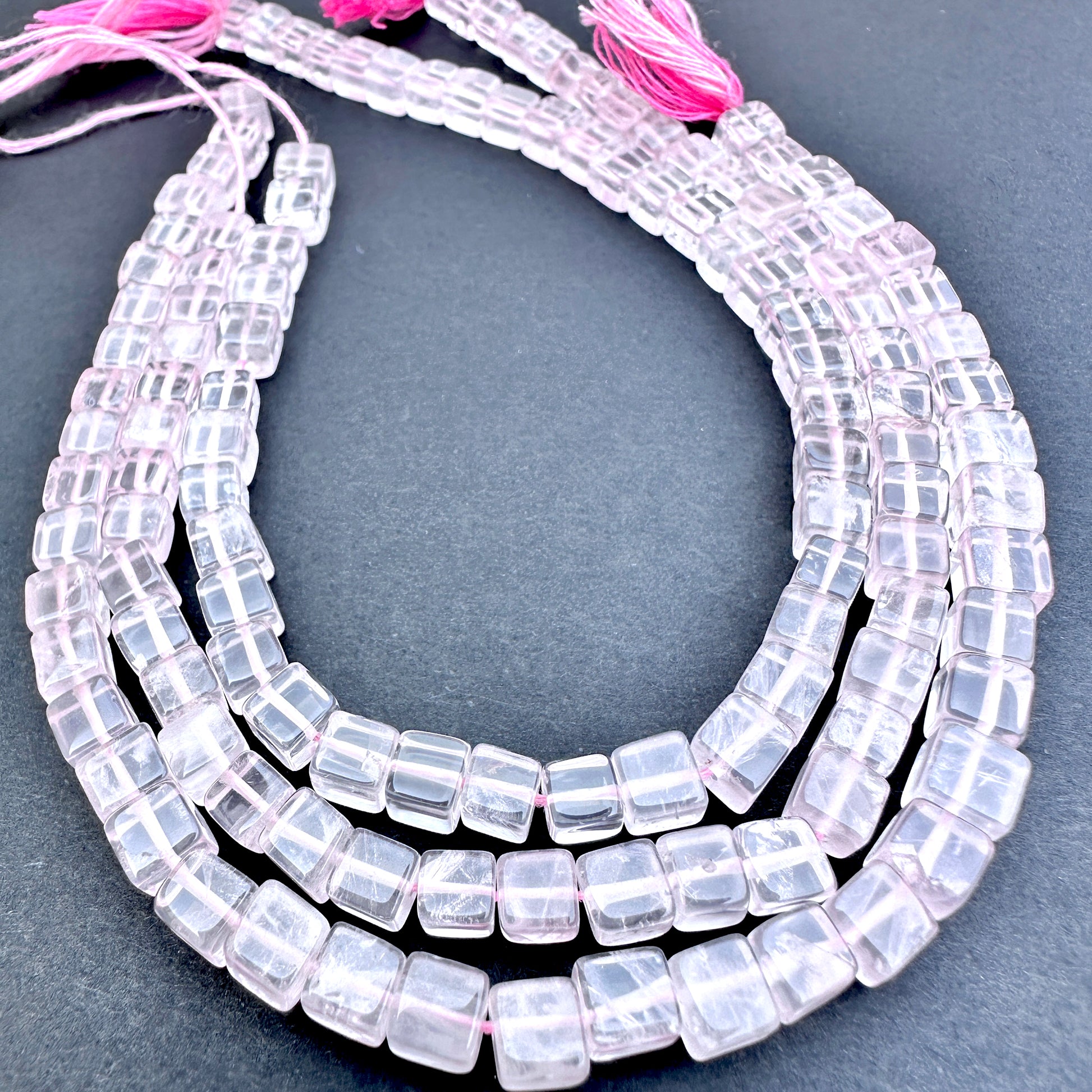Handmade jewellery components featuring 5mm Rose Quartz stone beads.