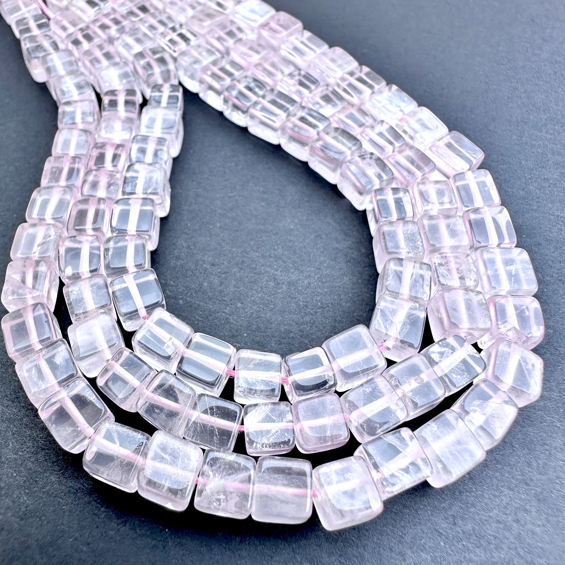 High-quality Rose Quartz natural gemstone beads with warm, romantic appeal.