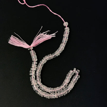 Rose Quartz smooth wheel beads in soft pink tones, showcasing 5mm stone beads ideal for DIY jewellery.