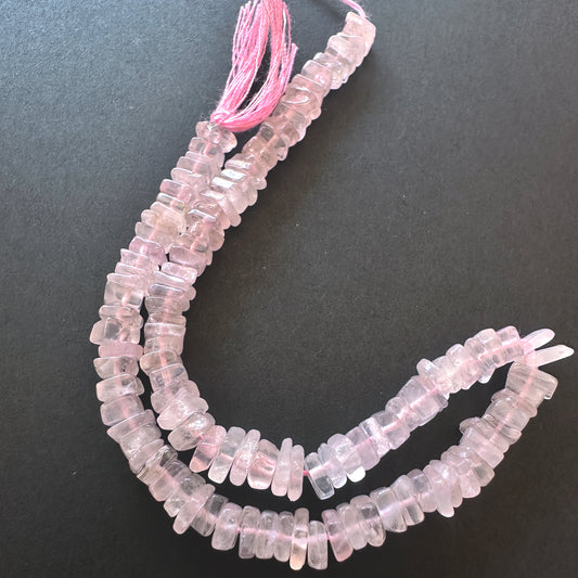 Natural gemstone beads featuring Rose Quartz with a smooth square cut and gentle blush hue.