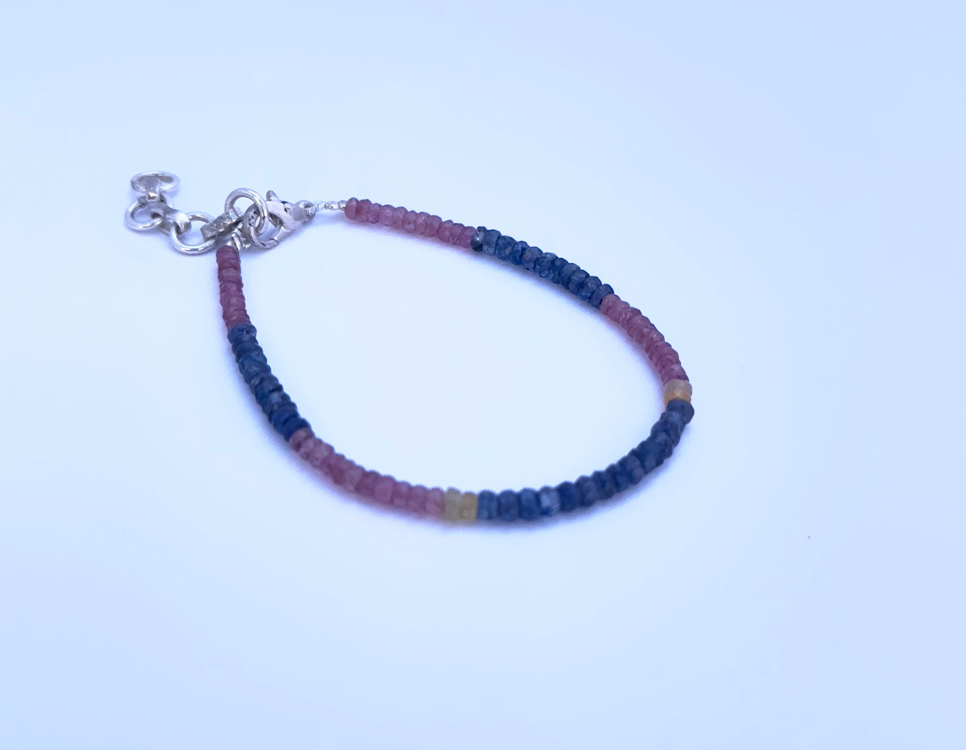 Handcrafted gemstone bracelet showcasing sparkling faceted rondelle beads in a colourful arrangement.
