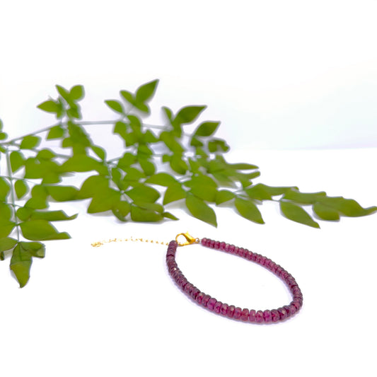 Faceted rondelle Ruby bracelet with rich red gemstone beads.