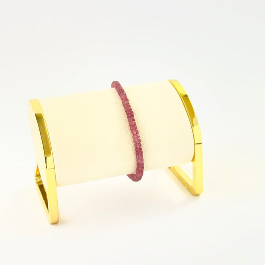 Ruby bracelet featuring faceted rondelle 4.1–4.3mm beads in a 17cm adjustable design.