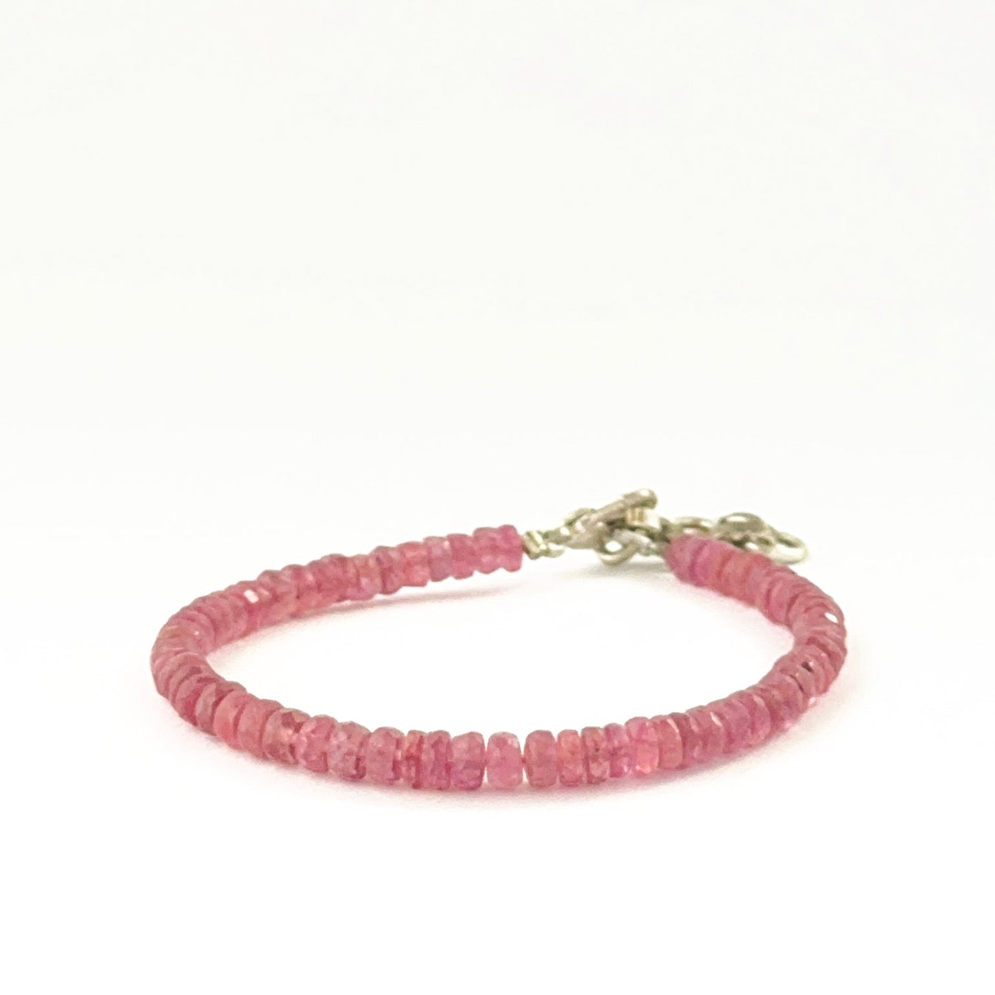 Sparkling ruby bracelet showcasing faceted 4.1–4.3mm rondelle beads.