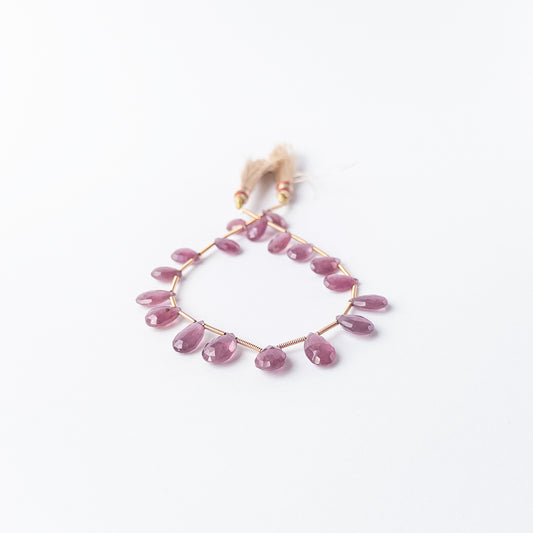 Ruby faceted briolette beads in rich red tones, genuine gemstone beads with brilliant sparkle.