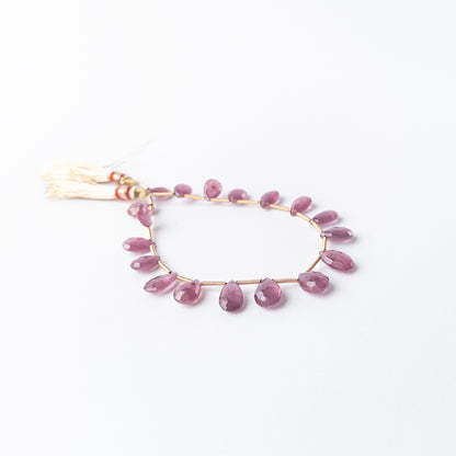 Authentic Ruby stone beads, 6.6–7.6mm faceted briolettes ideal for handmade jewellery components.