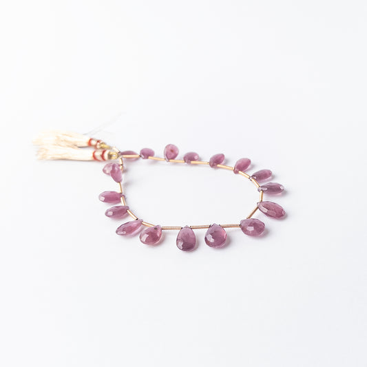 Authentic Ruby stone beads, 6.6–7.6mm faceted briolettes ideal for handmade jewellery components.