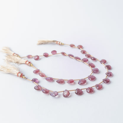 Faceted Ruby briolette beads with rich crimson hues, perfect gemstone beads for DIY jewellery making.