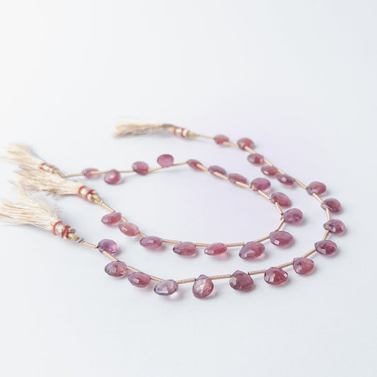 Faceted Ruby briolette beads with rich crimson hues, perfect gemstone beads for DIY jewellery making.